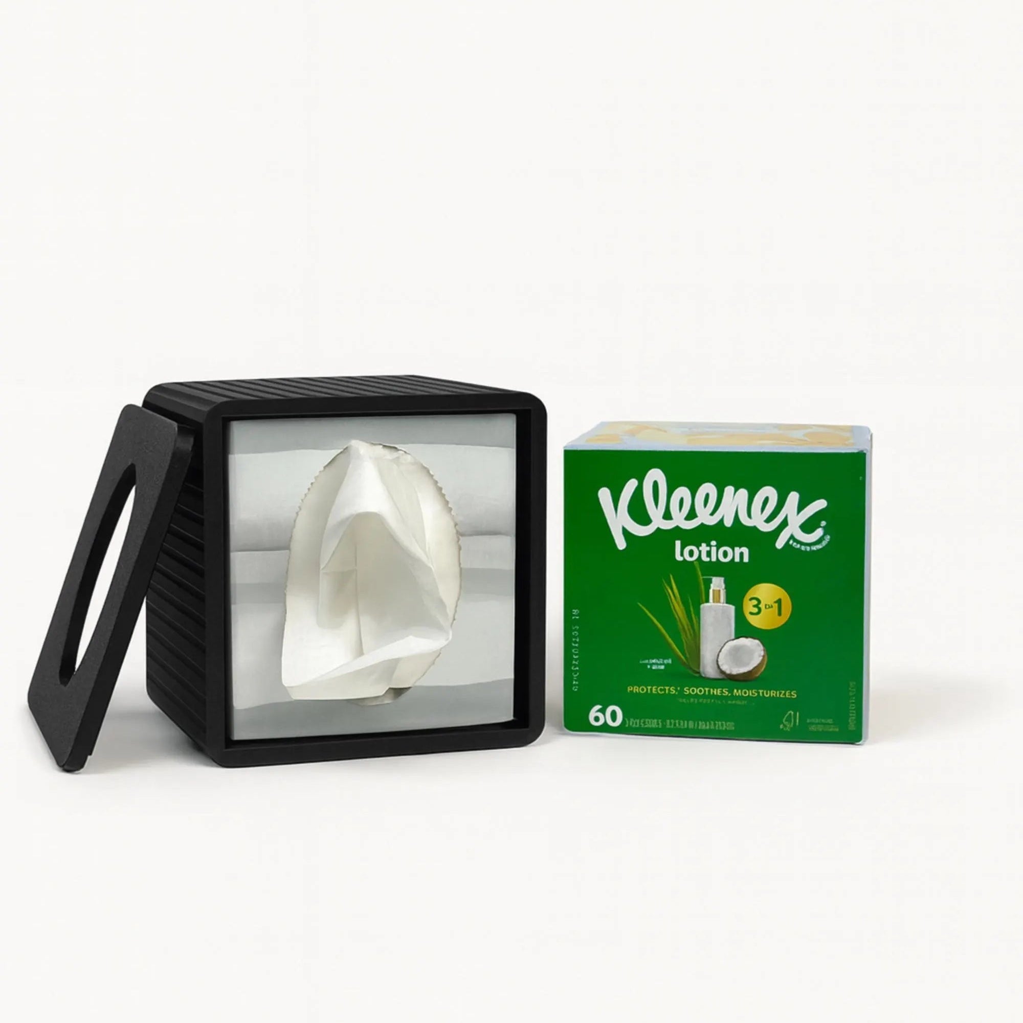 Square Fluted Tissue Box Cover - Black