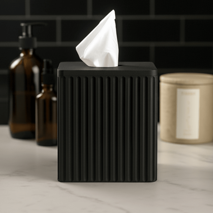 Square Fluted Tissue Box Cover - Black