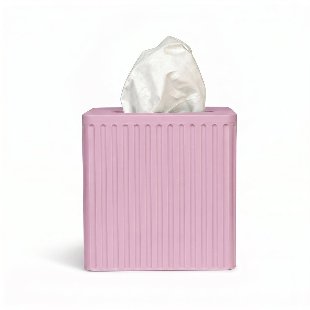 Square fluted tissue box cover styled in a modern living room
