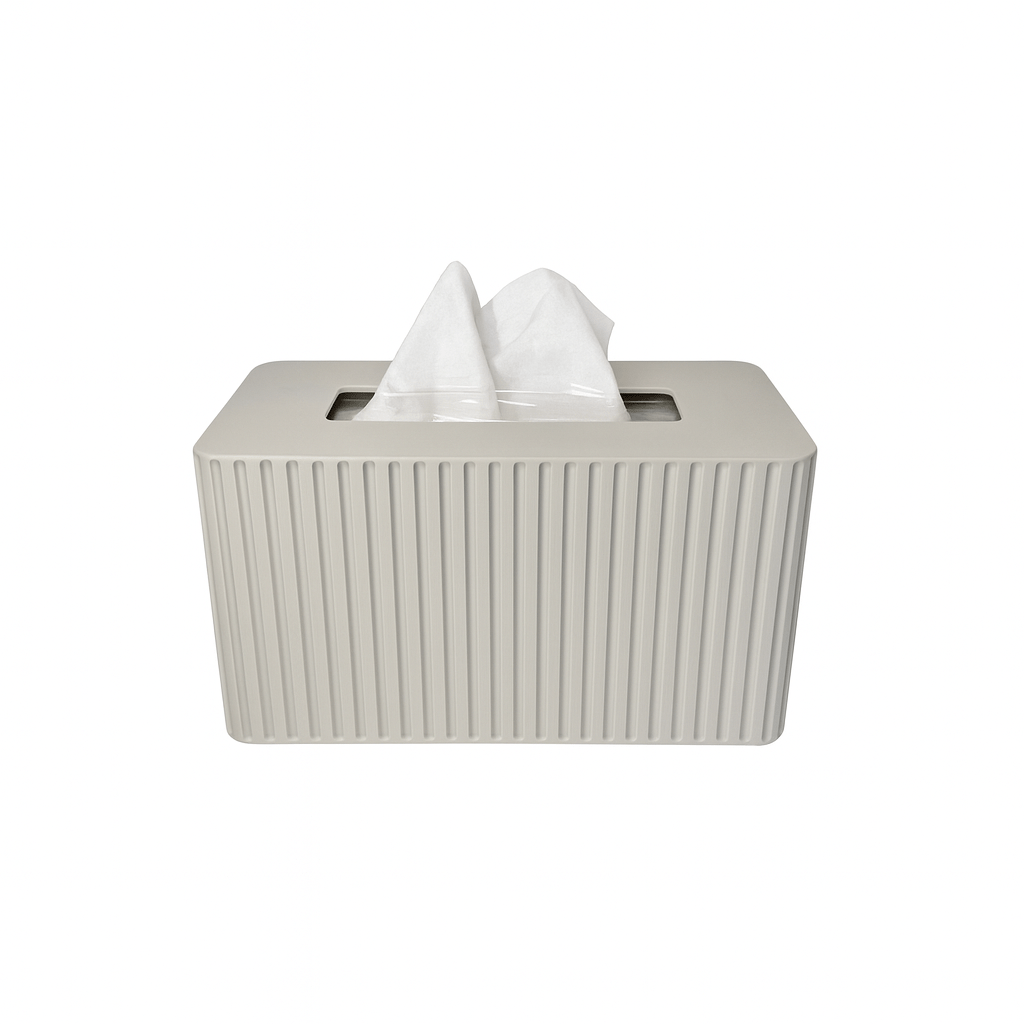 Large Costco tissue box cover styled in a modern bathroom