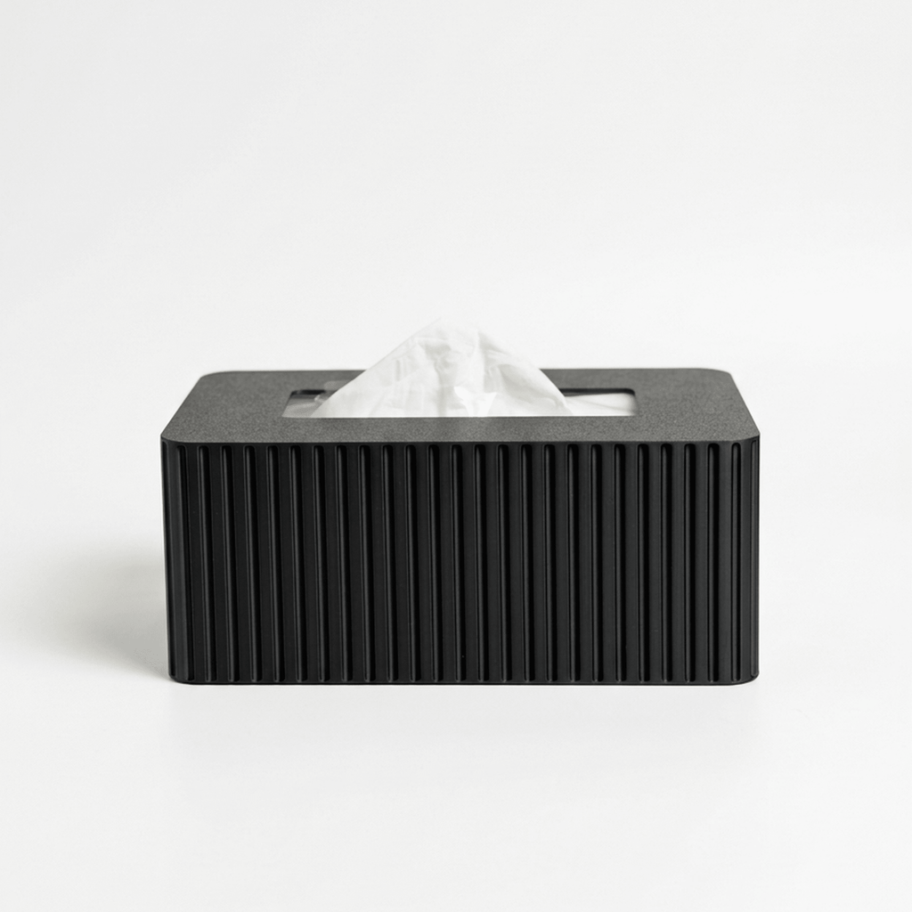 Standard fluted tissue box cover styled in a modern bathroom